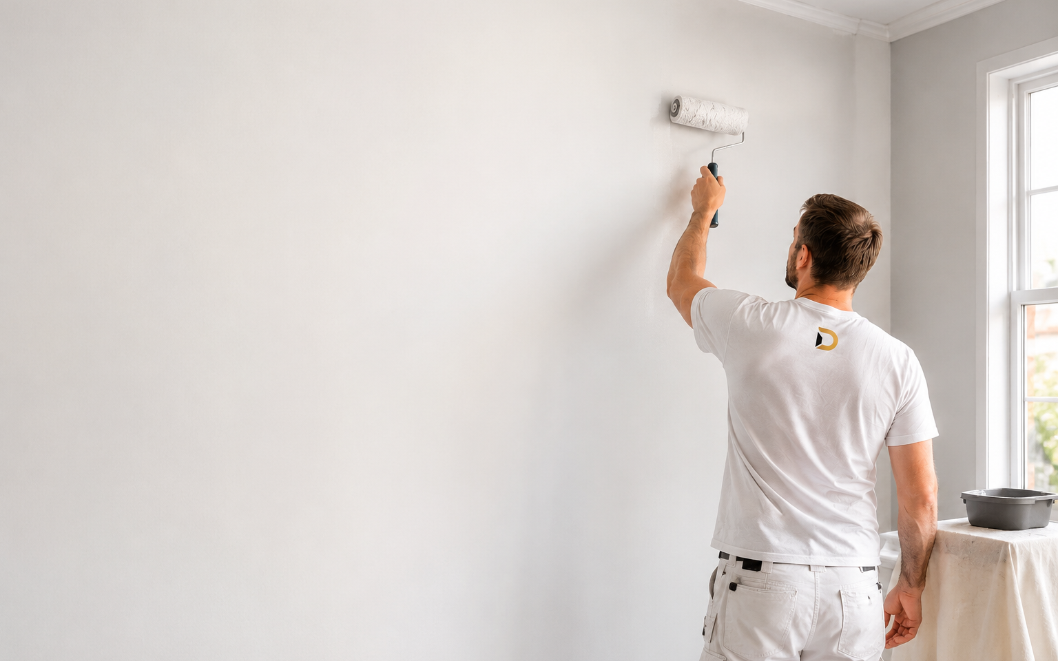 Dorvano painter finishing a bright interior wall